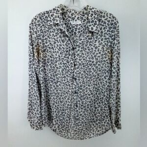 Damaged Equipment 100% Silk White Black Leopard Button Down Blouse XS Material
